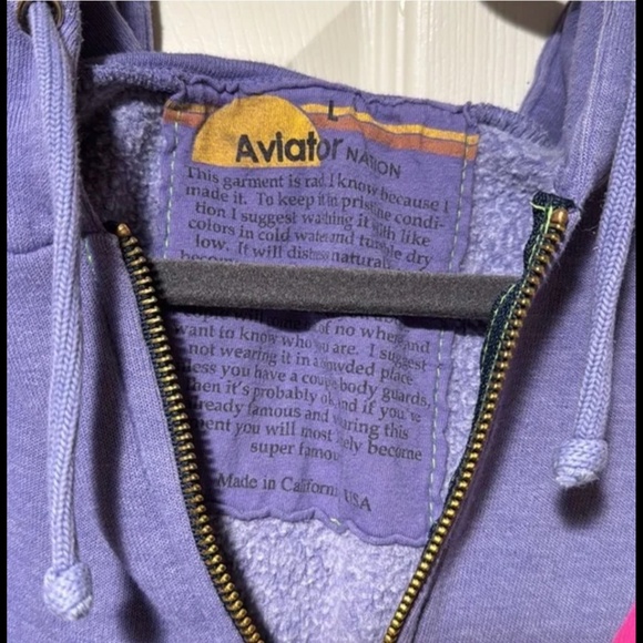 Aviator Nation Zip Up Hoodie Sweatshirt with Pink Bolt - Picture 4 of 6